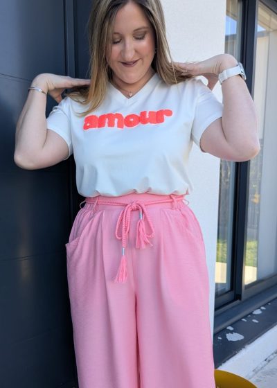 Tee shirt amour rose fluo